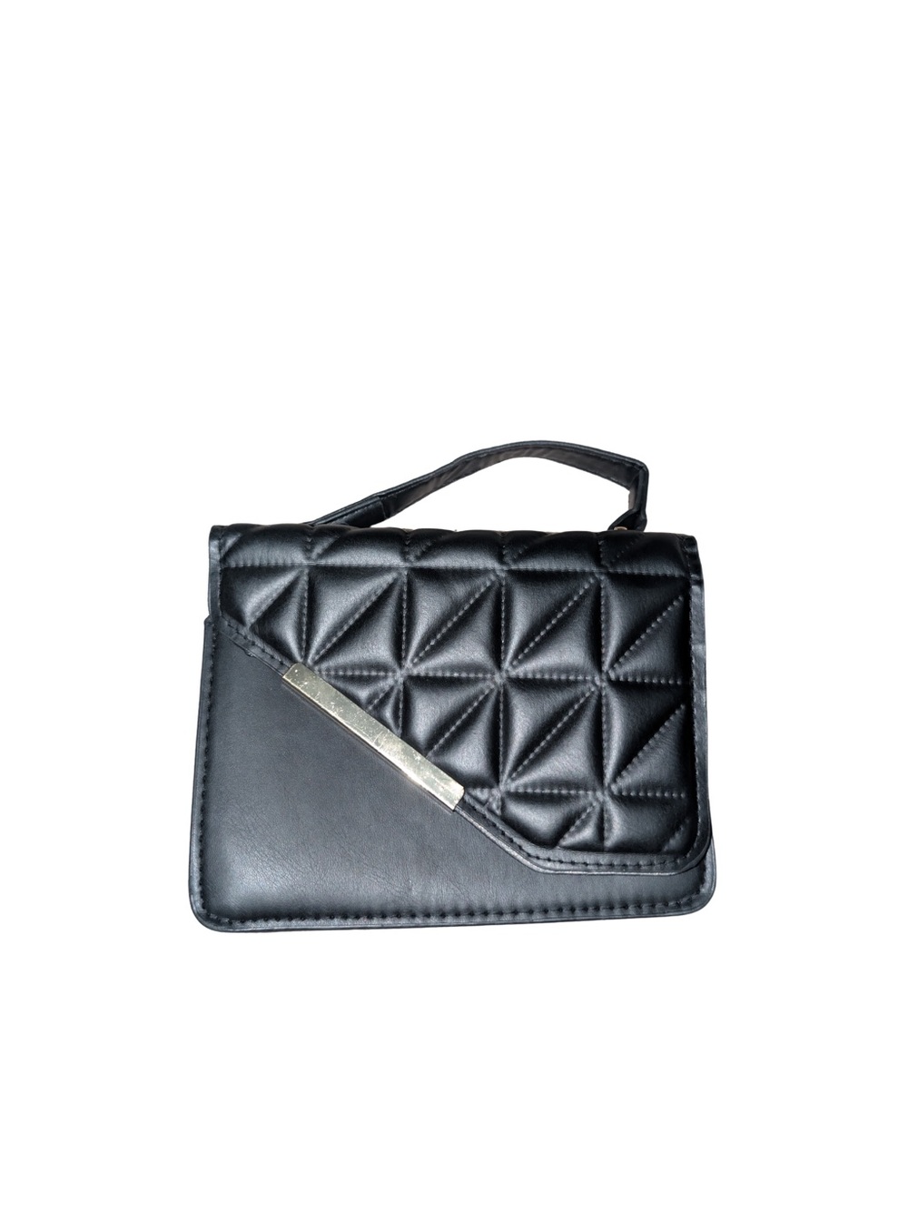 SHEIN Black Quilted Top-Handle Clutch with Metallic Accent